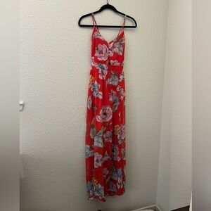 Orange Floral Maxi Dress with Cutout